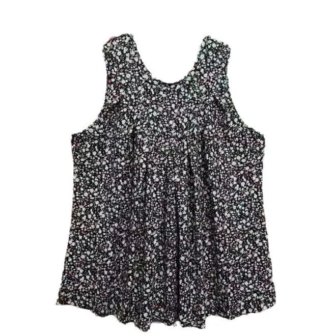 Women's plus size floral printed sleeveless vest in black or khaki colours