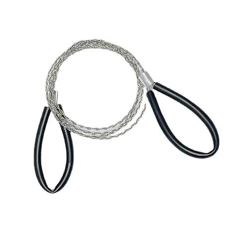 Outdoor survival steel wire saw with leather case in black colour showing 70cm length