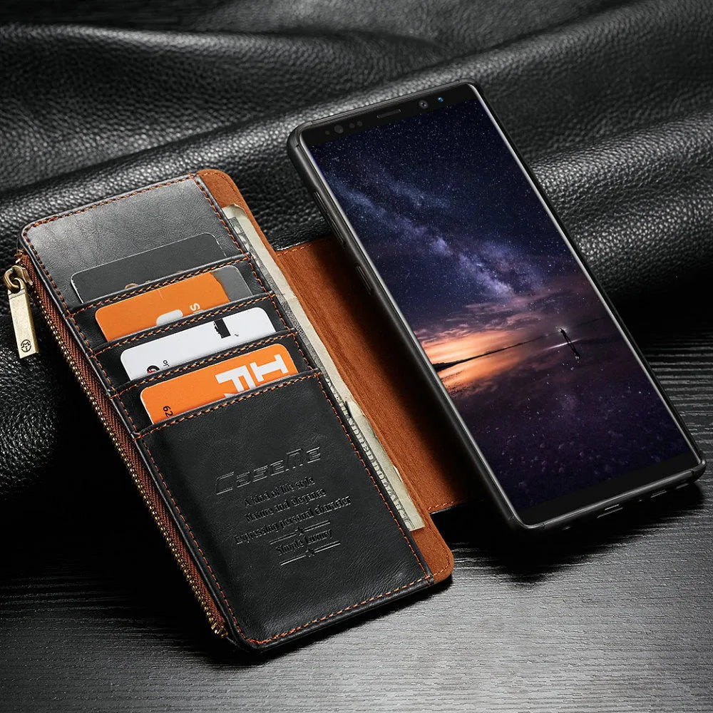 Samsung Galaxy Note9 flip phone case in black PU leather with magnetic closure