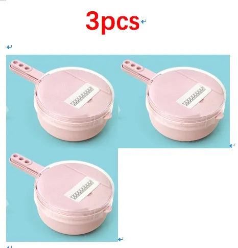 8 in 1 mandoline slicer with stainless steel blades, drain basket, container, and hand protector, blue or pink