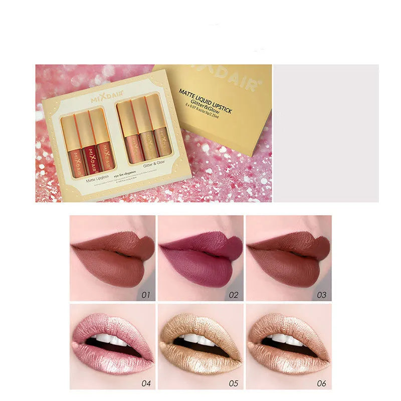 Matte high gloss lip gloss set with mica shimmer in colour options A and B for unisex lip modification