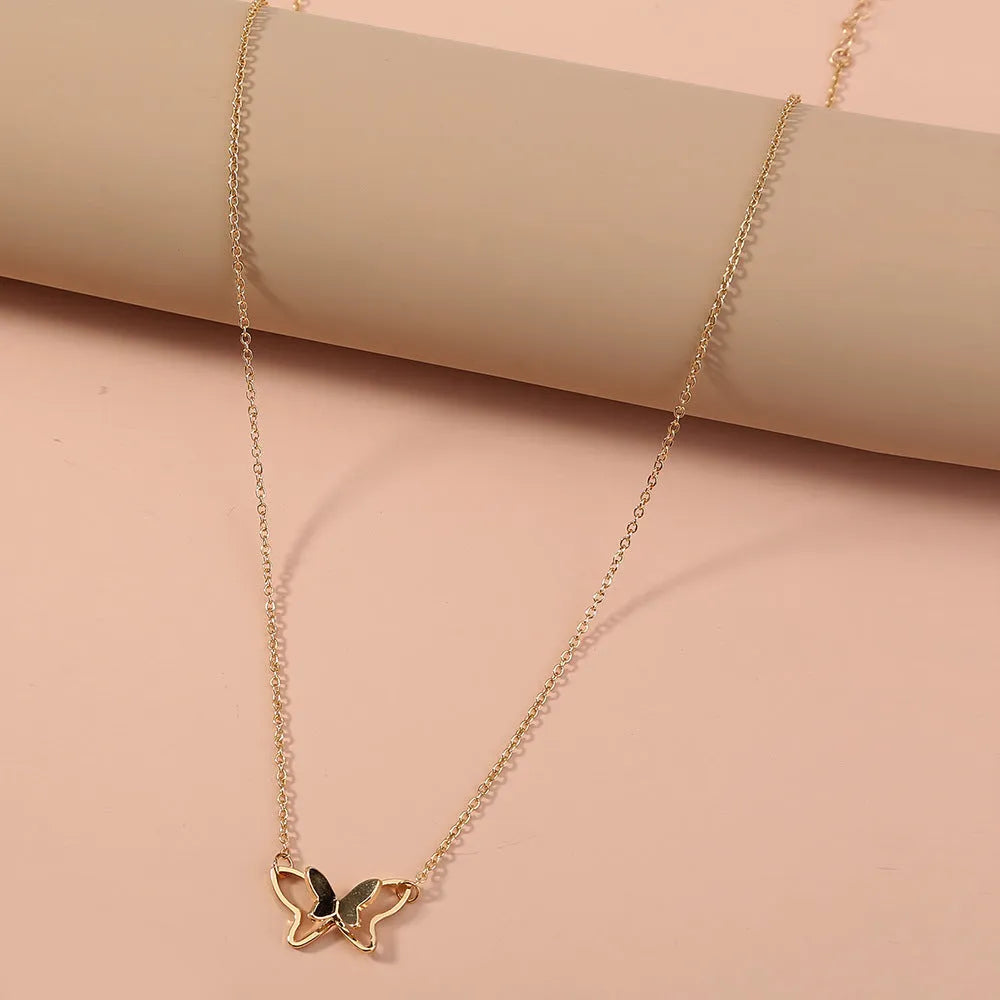 Women's double-layer copper alloy butterfly pendant necklace with electroplated finish, adjustable 51-80cm chain, colour NZ731