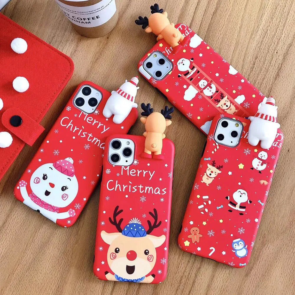 Christmas-themed silicone phone case for iPhone showing festive design on back cover