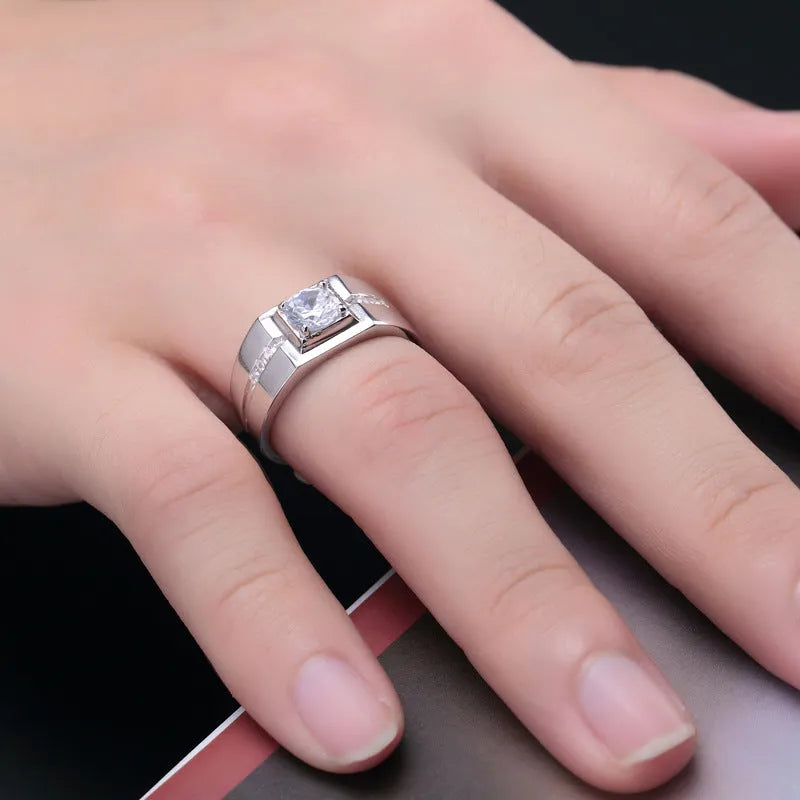 Men's sterling silver ring with diamond-cut fruit-style band, silver colour, UK size range 15-26