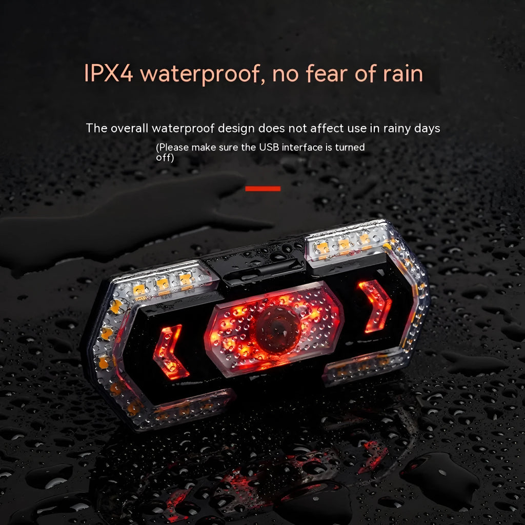 Black wireless remote control motorcycle taillight with LED indicators and USB charging port
