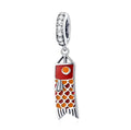 S925 sterling silver carp streamer pendant with oxidised finish, zircon stone, and oil drop decoration.