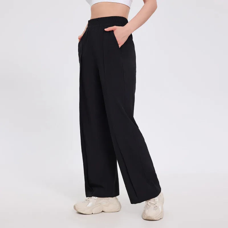 Straight Loose Sports Women's Wide-leg Pants Fitness Trousers Mid Waist Polyester Moisture Wicking Casual Trousers Black Bordeaux Red Dark Gray S M L XL Female