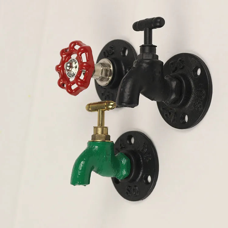 Polished metal wall hook in water pipe style for towels, in black, green, or red.