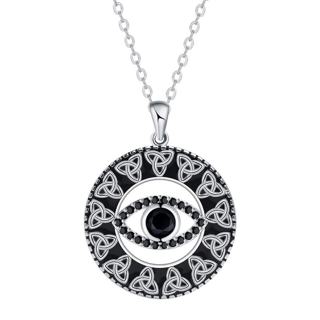 Copper Devil's Eye necklace with cross chain style pendant and electroplated finish.
