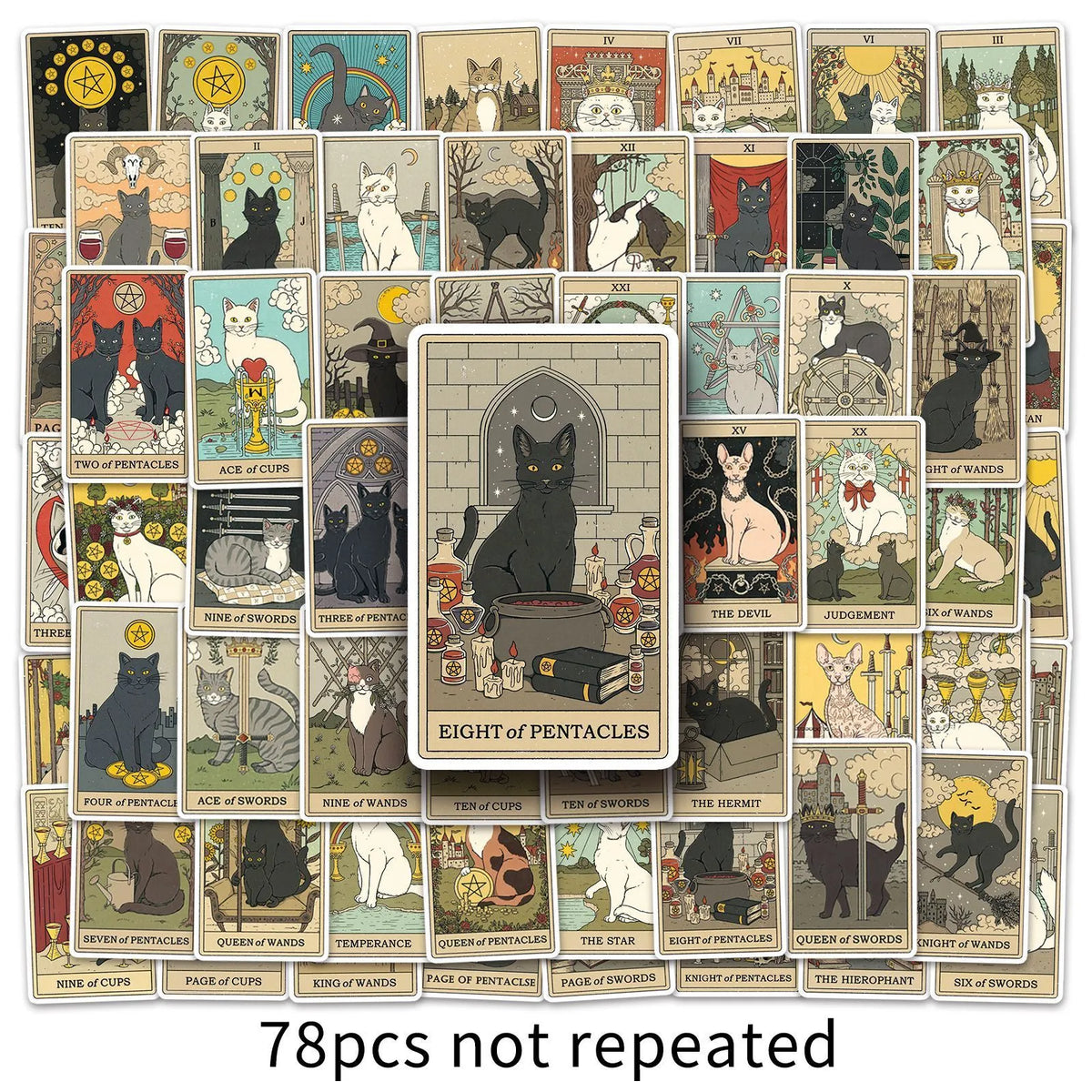Creative Graffiti personalised 78 tarot card sticker set in cute style for waterproof luggage decoration
