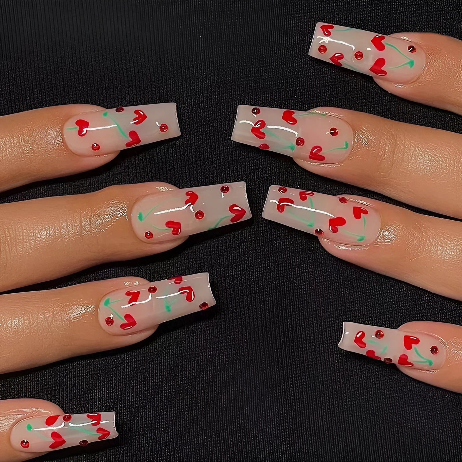 JP1601 French Love Red Diamond small cherry pattern nail art decals set with adhesive glue