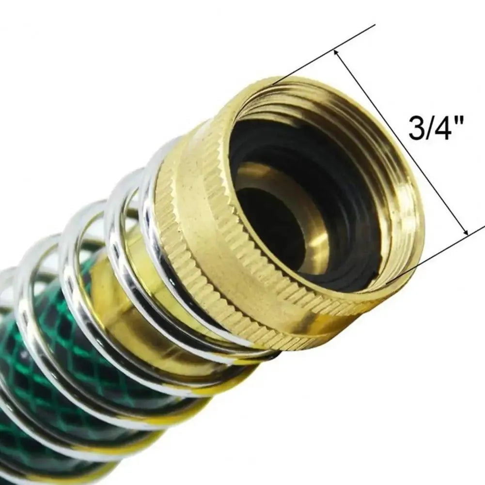 Brass garden hose sprinkler connector with spiral spring mechanism and threaded joints
