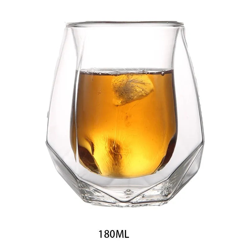 180ml handmade double glazed borosilicate whiskey glass with thermal insulation