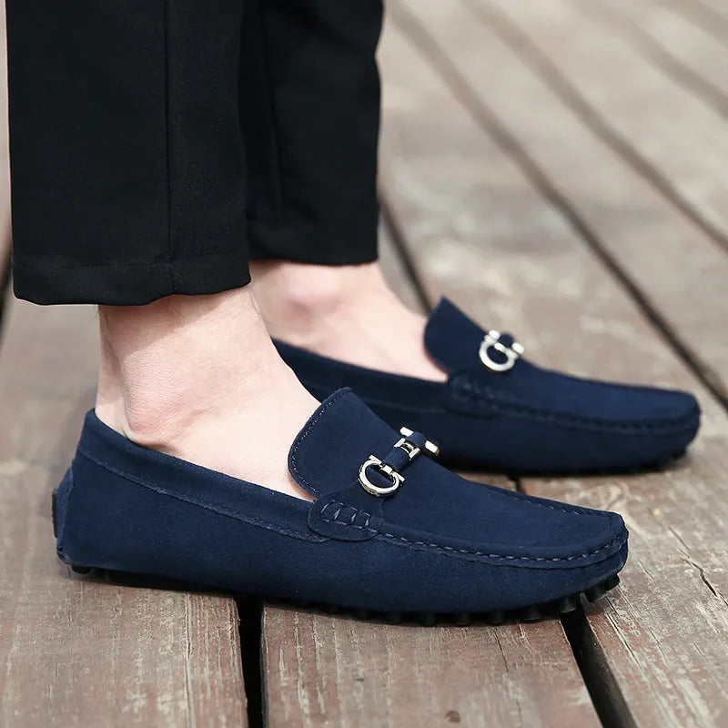 Men's black matte cowhide slip-on shoes with square toe and stiletto heel design
