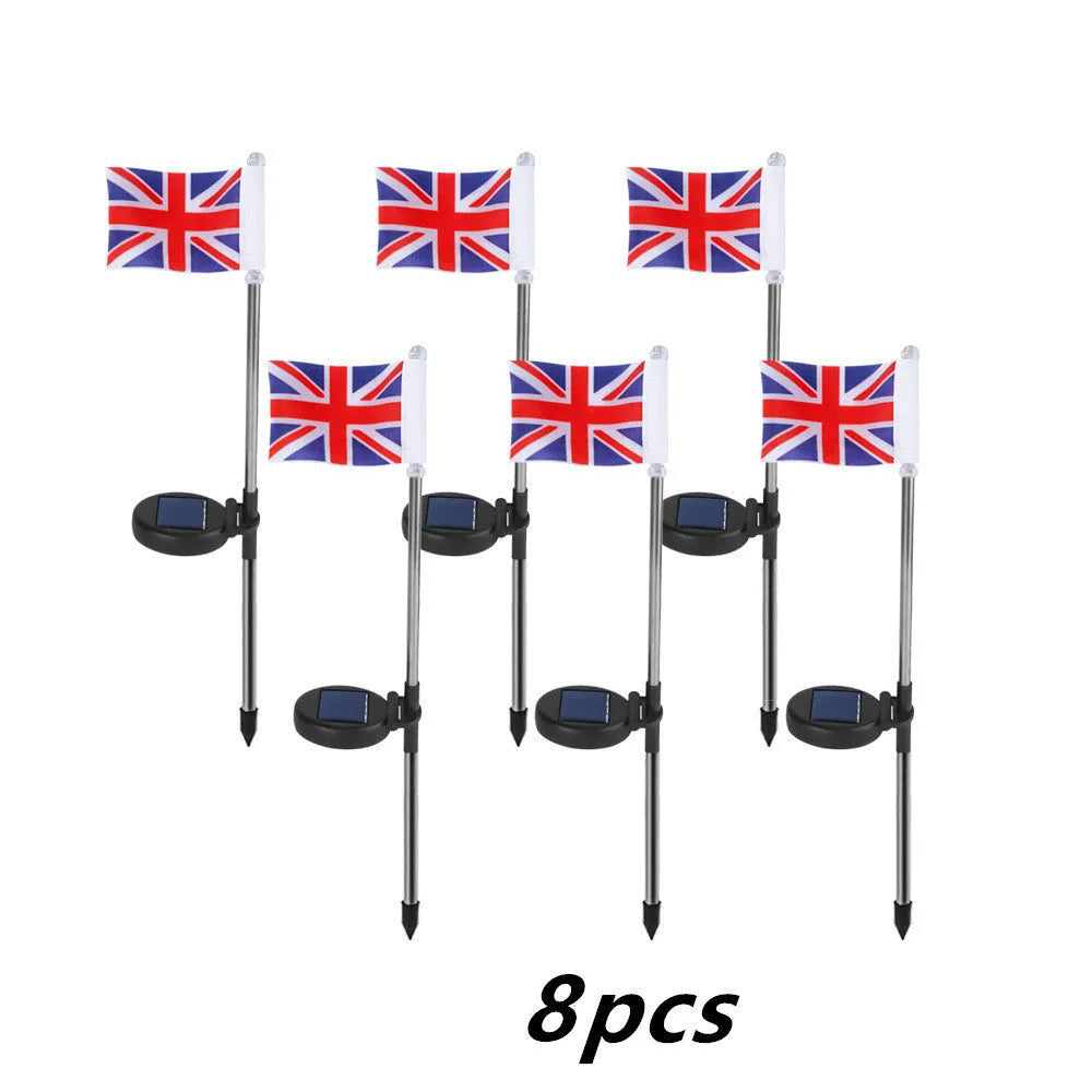 34 cm solar-powered LED garden flag light in American or British flag design with waterproof fabric