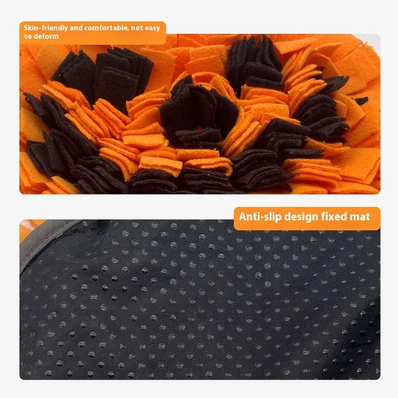 Orange fleece cloth pet smell mat with woollen pad for slow feeding and scent training