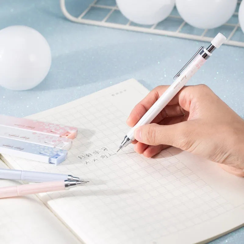 Cartoon automatic pencil set with three 0.5mm pens and HB refill boxes