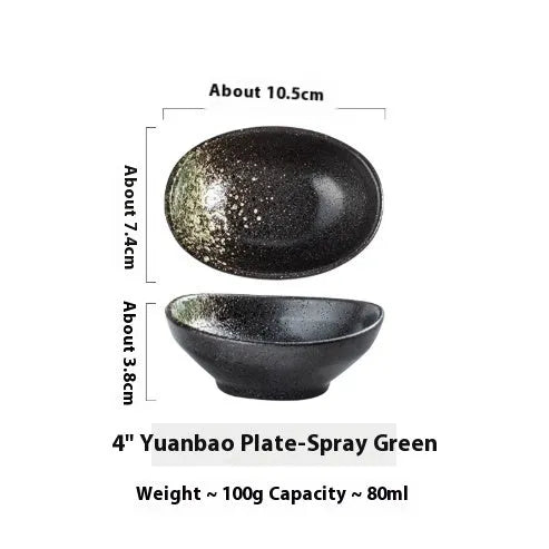 Japanese ceramic oval sauce dipping bowl with Edo pattern design and microwave-safe glaze