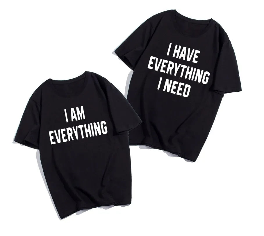 Cotton T-shirts for couples with love print in black and white, size S to 3XL