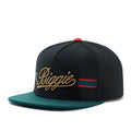 Black canvas embroidered baseball cap with dome shape and adjustable back closure