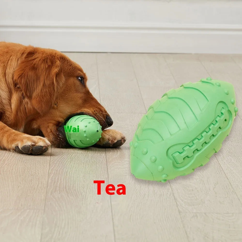 Thickened rubber rugby ball dog toy with squeaker in light green colour
