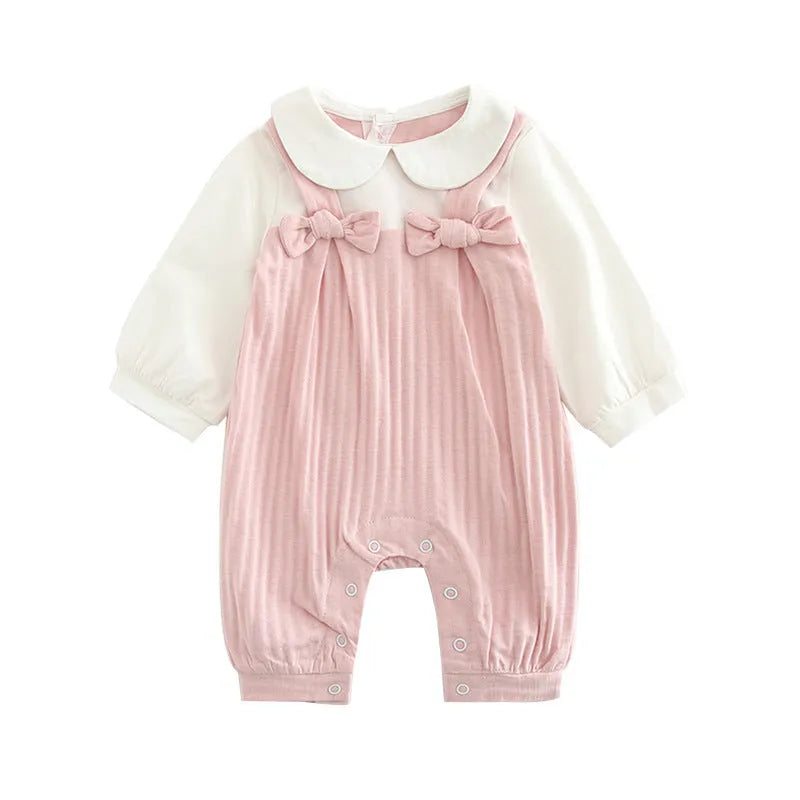 Pink 100% cotton baby embroidered jumpsuit with long sleeves, single-breasted closure, size 73cm
