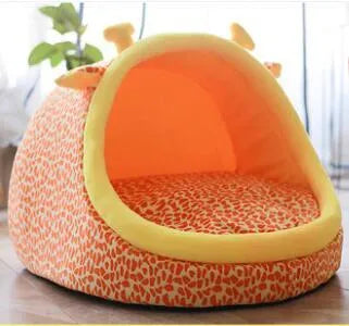 Washable four seasons pet kennel for cats and small dogs, sizes S M L, brown leopard pattern