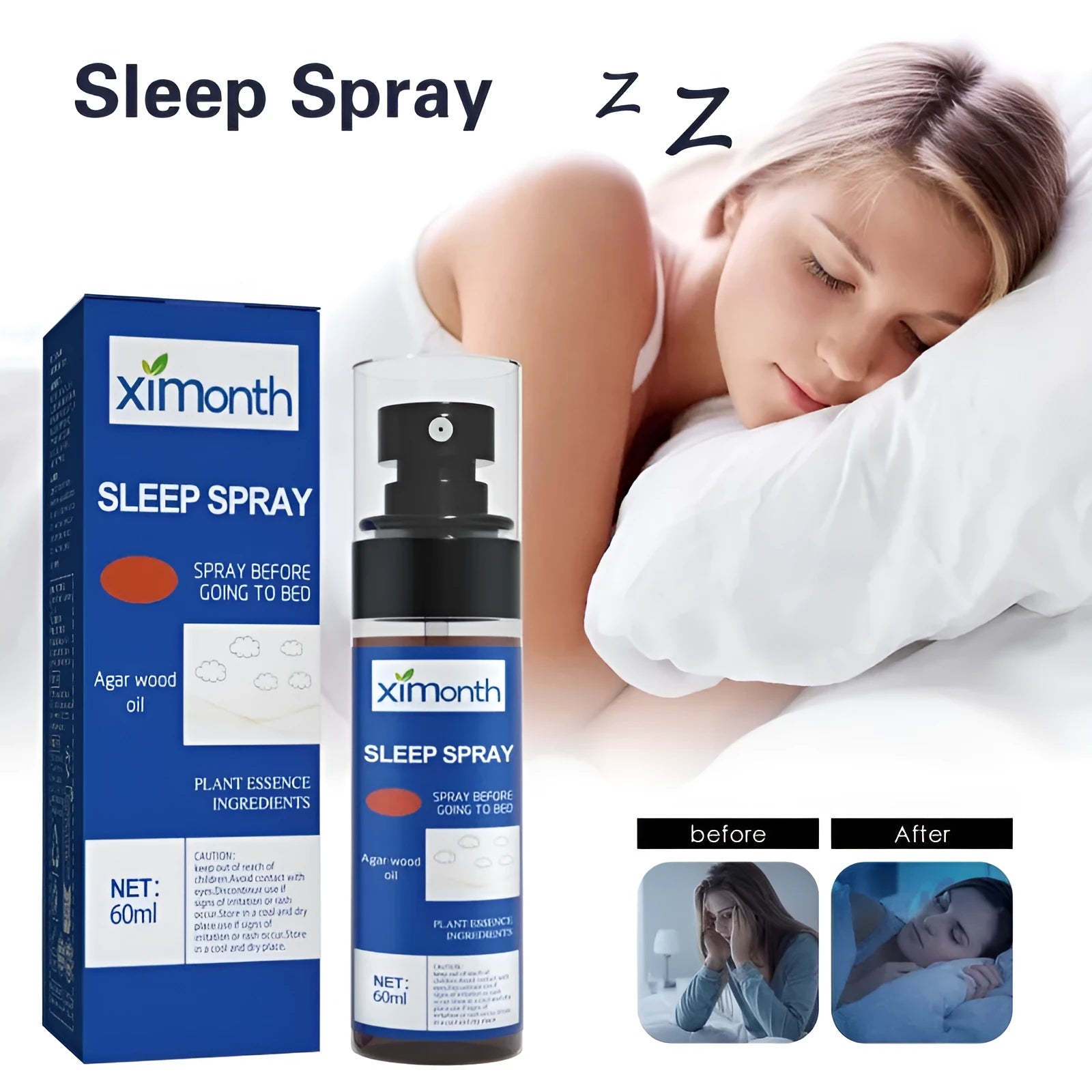 60ml sleep care aromatherapy spray bottle with pump dispenser for body stress relief