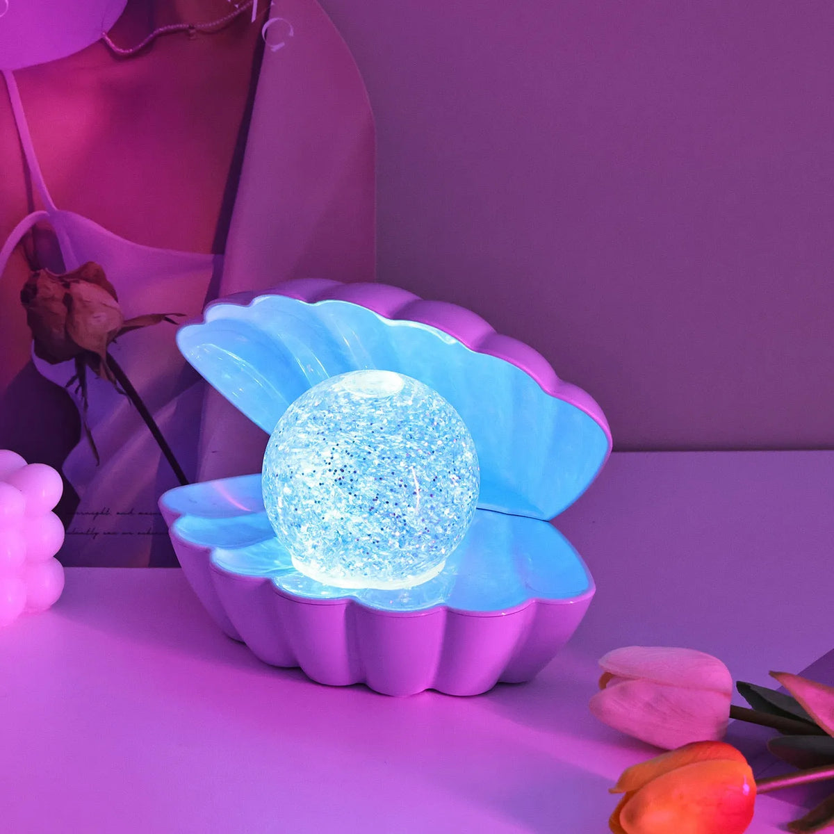 Shell-shaped neon night lamp with battery power in decorative colours