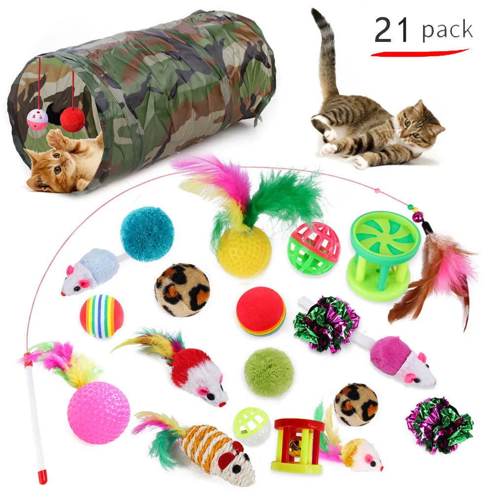 Cat channel funny stick toy with plush and feather attachments for interactive play