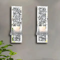 Pair of silver mirror glass candlestick holders for wall mounting, 38cm tall.