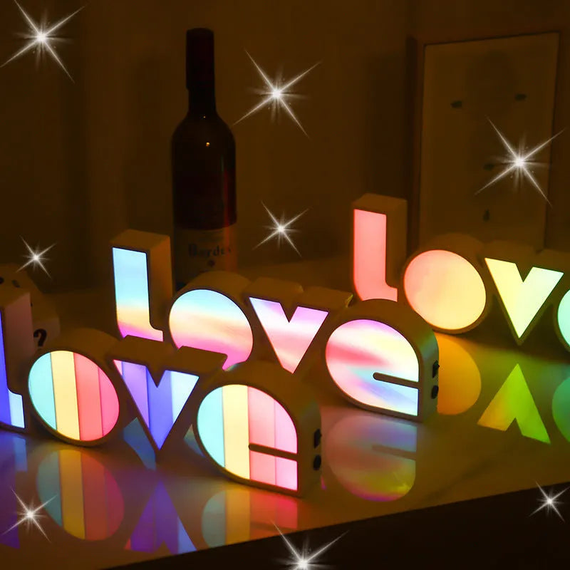 Rainbow style LED LOVE decorative light with plastic shell for Valentine's Day and wedding decoration