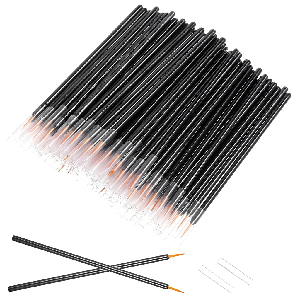 Pack of one hundred black disposable eyeliner brushes with fine point tips and plastic sleeves.