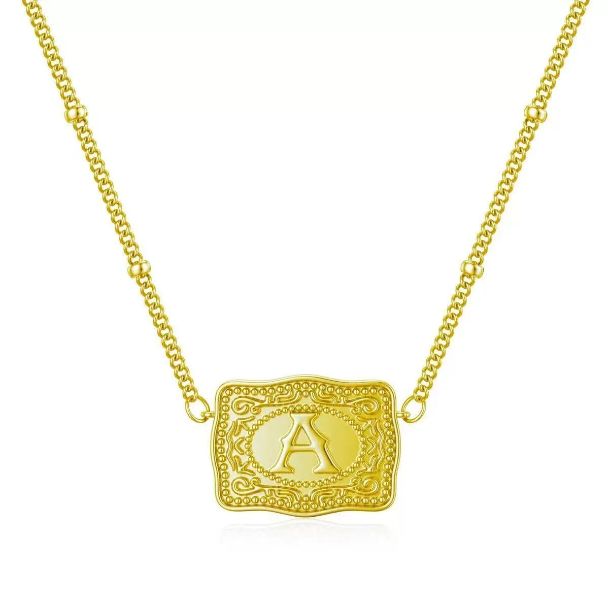 Copper initial letter necklace with electroplated finish in gold or white k gold colour options