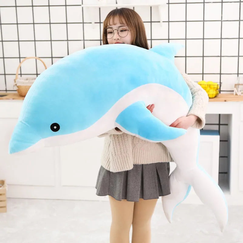 Crystal super soft dolphin plush toy in blue, filled with PP cotton, available in multiple sizes