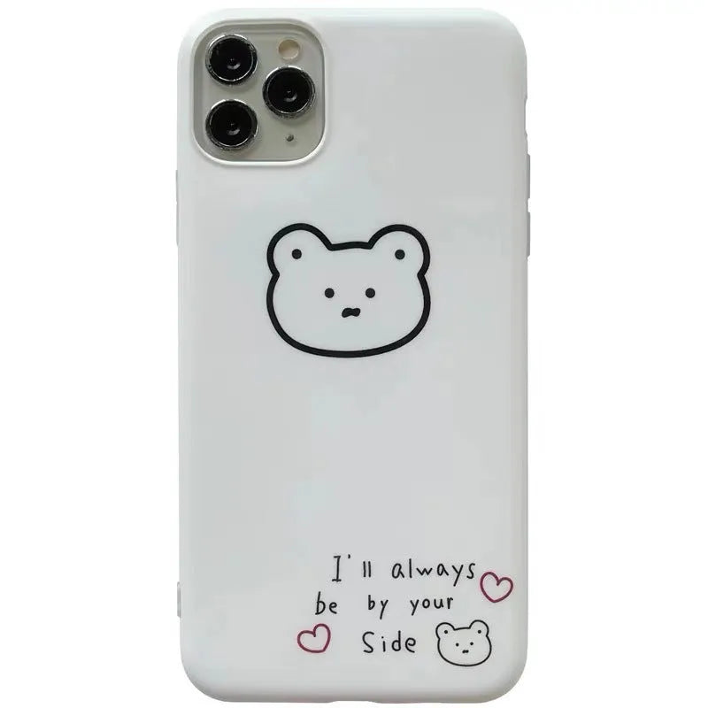Soft silicone iPhone case with a printed Korean bear cartoon design on the back.