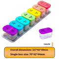 Large white plastic pill organiser box with 14 detachable compartments shown both assembled and separated.