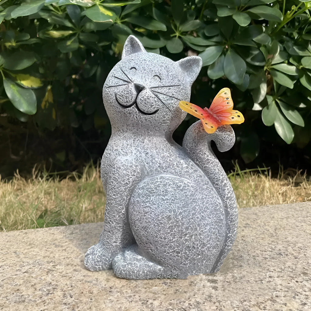 Outdoor solar lamp cute kitten ornament in resin and plastic, size 14x9x21cm