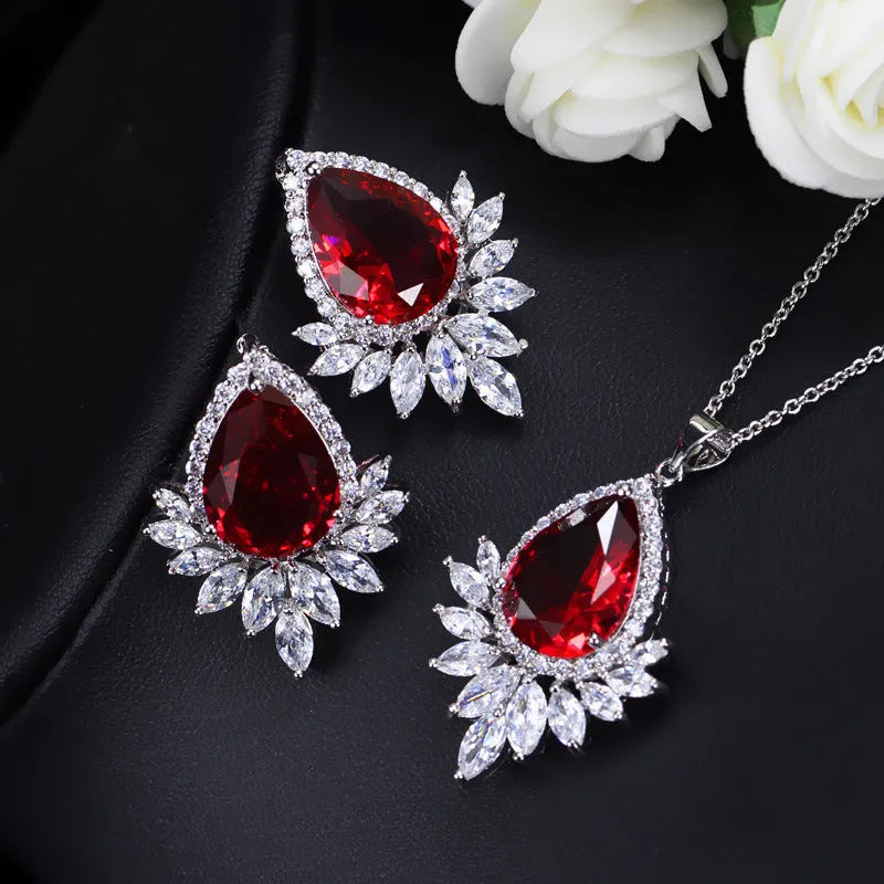 Bridal banquet jewellery chain set showing necklace and bracelet in blue, red, or white options