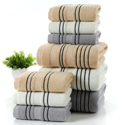 White 100% cotton jacquard towel set with 70x140cm bath towel and two 34x74cm hand towels