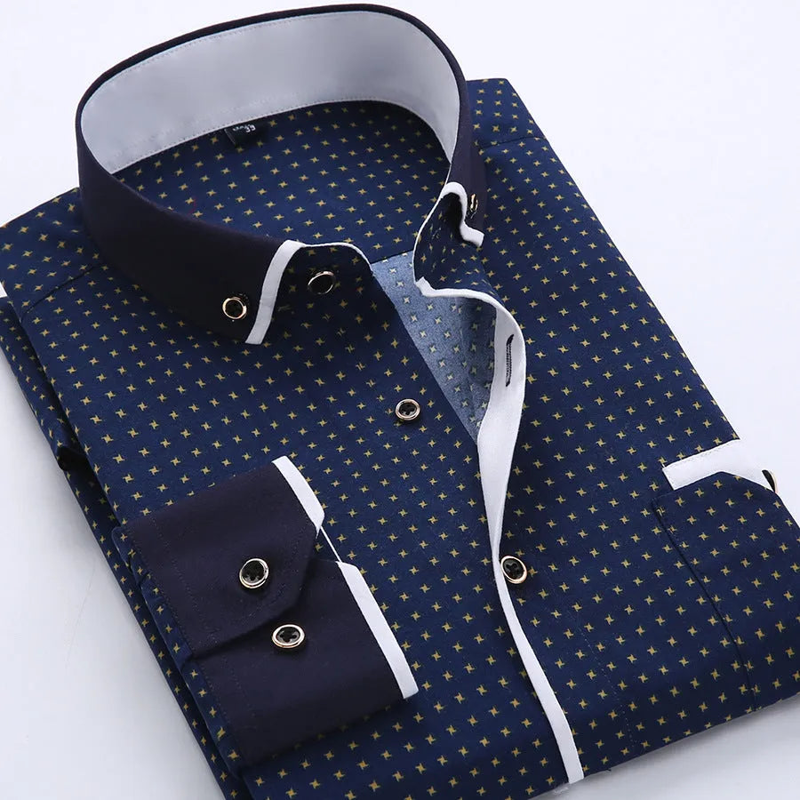 Men's slim fit dot pattern polyester fibre cardigan top with button front in colour SH215, long sleeves, Asian sizing S to 5XL