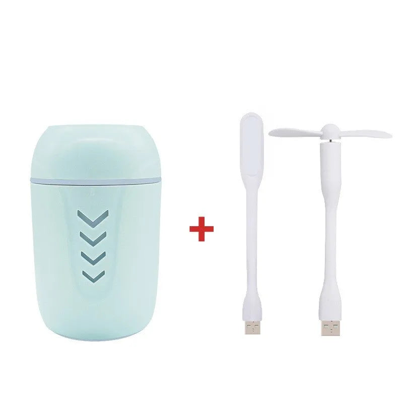 Blue columnar portable USB humidifier with 200ml tank for car and travel use