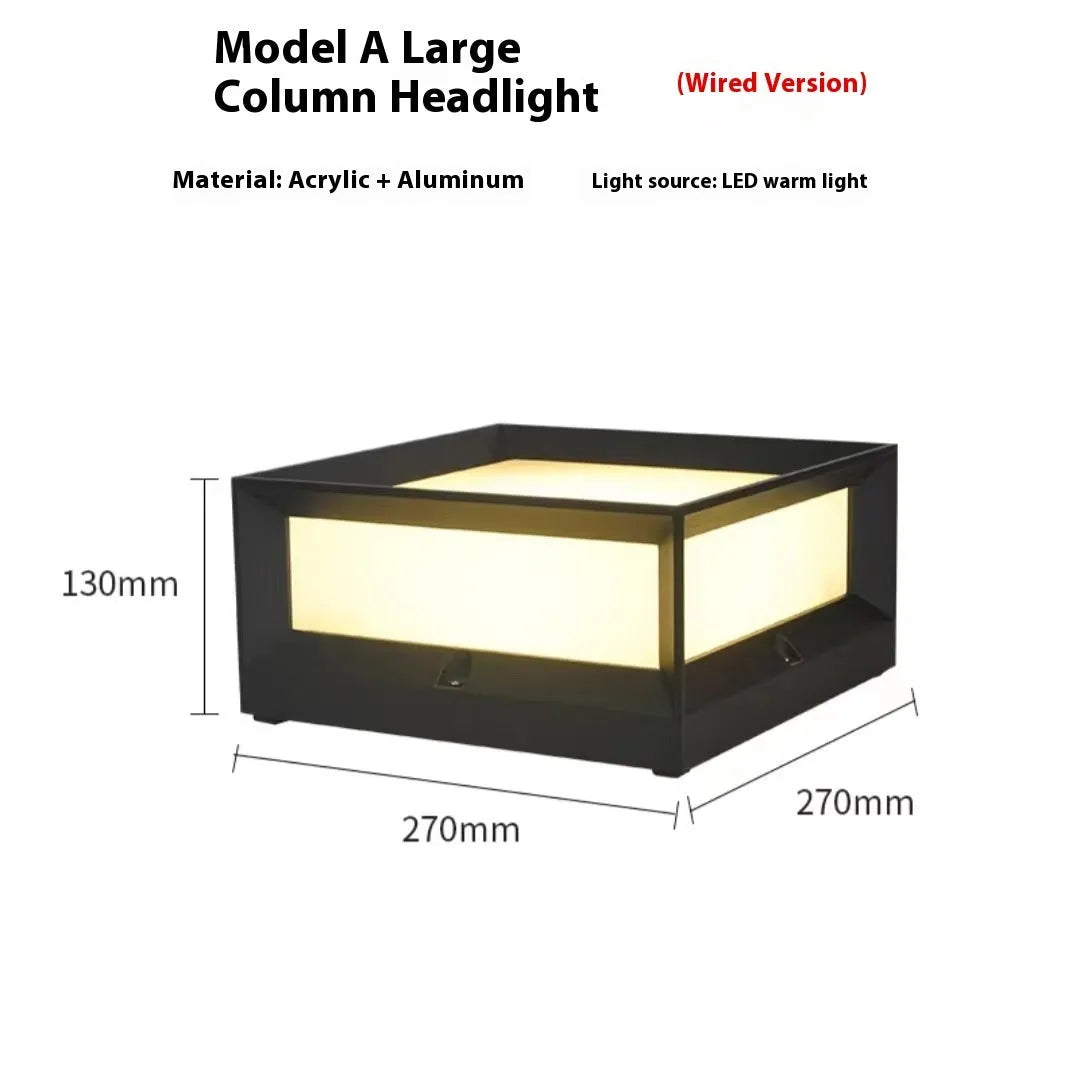 Aluminium solar LED column light for outdoor garden or doorway illumination with IP54 waterproof rating