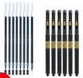 Carbon black gel pen set showing plastic construction with anti-fatigue grip and cap closure