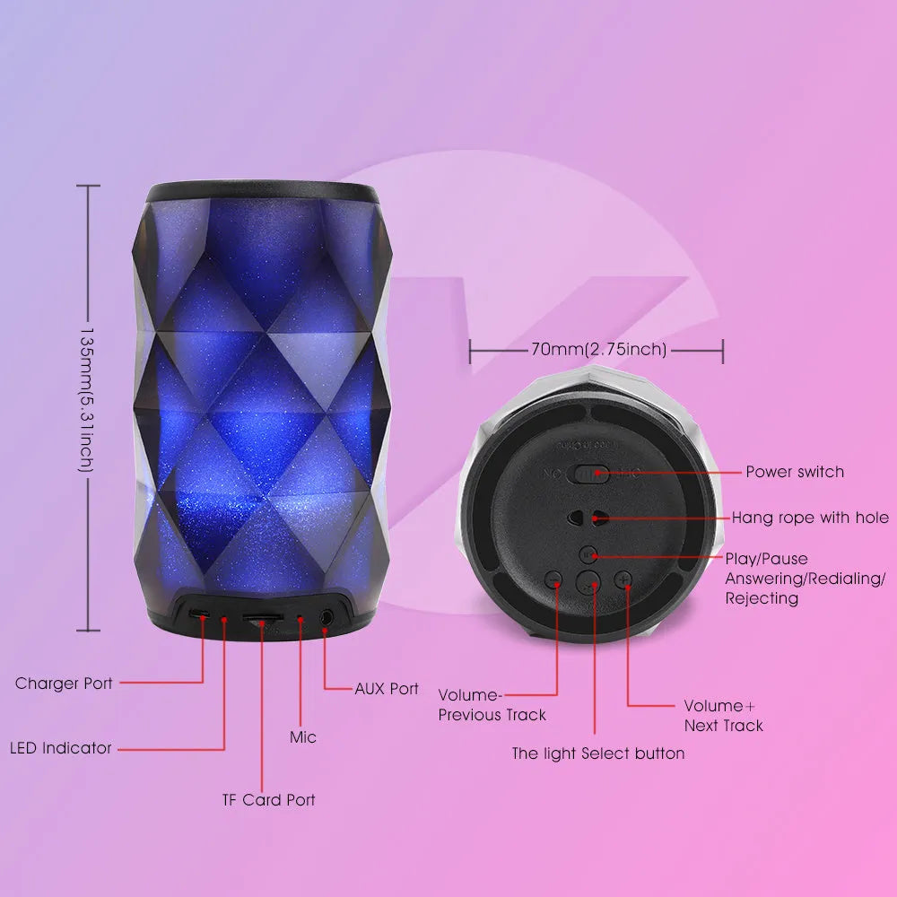 Black crystal diamond cut Coca-Cola can Bluetooth speaker lantern with colourful LED lights illuminated.
