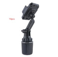 Black ABS car cup holder phone mount with 360° rotation, adjustable height and foam contact pad