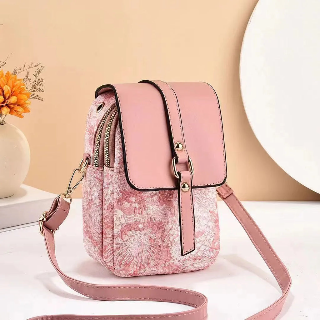 Women’s multi-compartment mobile phone bag in PU leather, bucket shape, 13x8x19cm, available in black