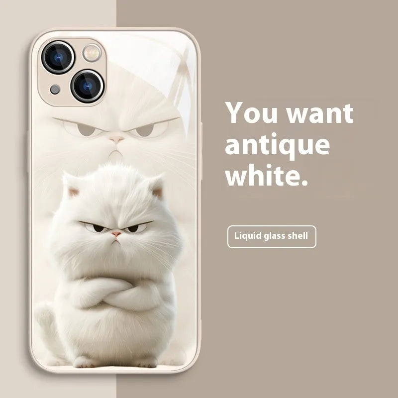 Domineering cat silicone phone case in black cat white shell style, shockproof and anti-fingerprint for iPhone