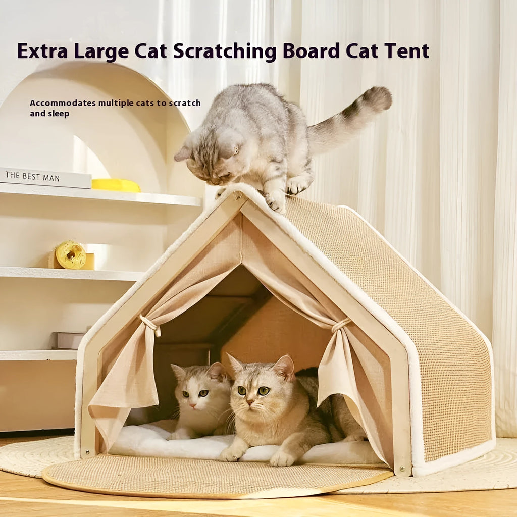 Sisal cat scratch board and cat tent with solid wood frame, cat villa in Large Size, Luxury extra large and Oversized options