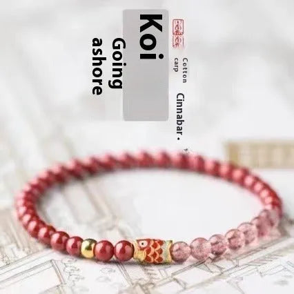 Purple cinnabar and strawberry quartz women's bracelet with lucky beads and peach blossom charms